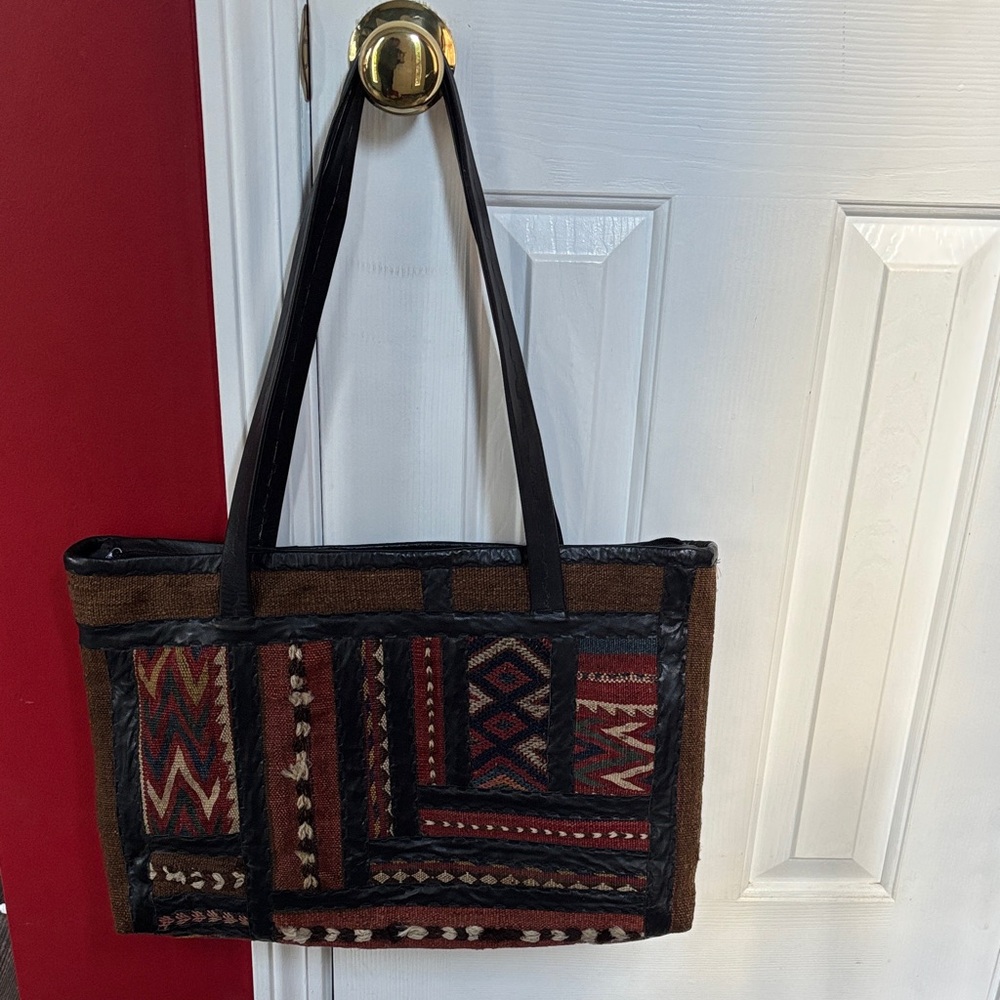 Joan & David wool kilim Brown and Black Patterned Tote Bag